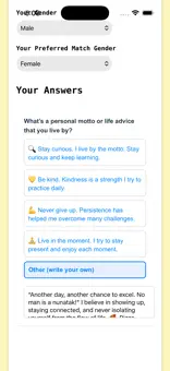ThinkMatch questionnaire screen